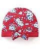 Babyhug 100% Cotton Knit Cap with Floral Design and Bow - Red