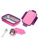 Nabhya Eco Steel Plastic Air Tight Spill Proof Tiffin Box with Plastic Katori 2 Containers Lunch Box 900 ml - Pink