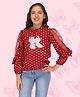 Cutecumber Full Sleeves Polka Dots & Shimmer Floral Printed Top - Maroon