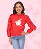 Cutecumber Full Sleeves Polka Dots & Bunny  Printed Top - Tomato Red