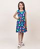 Jilmil Girl's Navy Blue Animal Printed Cotton Dress - Multi-Color