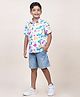 Jilmil Boy's White Dinasour Printed Cotton Shirt - Multi-Color