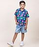Jilmil Boy's Navy Blue Dinasour Printed Cotton Shirt - Multi-Color