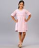 Zion Half Bell Sleeves Diamond Designed Embellished Striped Fit & Flare Dress - Light Pink