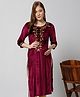 Zelena Velvet  Three Fourth Sleeves Floral Embroidered  Zip Less Maternity Feeding Kurta  - Purple