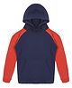 Plum Tree Full Sleeves  Colour Block  Hooded Sweatshirt - Navy Blue
