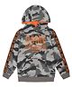 Plum Tree Full Sleeves Game Changer Text &  Camouflage Printed Hooded Sweatshirt - Grey