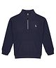 Plum Tree Full Sleeves Placement Deer Embellished  Solid Half Zipper Sweatshirt - Navy Blue