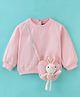 Little Kangaroos Cotton Drop Shoulder Winter Party Top With Sling Pouch - Baby Pink