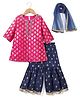 Babyhug Three Fourth Sleeves Foil Printed Kurti Sharara and Dupatta Set - Fuschia