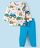 Doodle Poodle 100% Cotton Full Sleeves T-Shirt & Lounge Pant With JCB Print - White & Blue