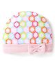 Babyhug 100% Cotton Knit Cap Floral Printed with Bow Applique- Pink