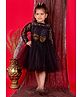 Bella Moda Full Sleeves Sequin Bow Embellished Floral Lace Bodice Layered Fit & Flare Party Dress - Black