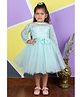 Bella Moda Full Sleeves Bow Embellished Floral Lace Bodice Layered Fit & Flare Party Dress - Blue