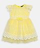 Bella Moda Cap Sleeves Striped Pattern And Swirl Design Embroidered Party Wear Dress - Yellow