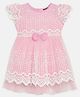Bella Moda Cap Sleeves Striped Pattern And Swirl Design Embroidered Party Wear Dress - Pink