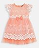 Bella Moda Cap Sleeves Striped Pattern And Swirl Design Embroidered Party Wear Dress -  Orange