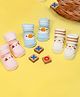 Yellow Bee Pack Of 3 Duck & Bear Face Detailed Striped Anti Skid Socks - Pink Blue & Cream