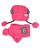 Yellow Bee Hair Braids  & Pom Pom Detailed  Cap & Muffler Set - Dark Pink