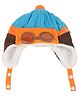 Yellow Bee Pilot Beanie Cap With Snap Button Closure - Blue Orange & Brown