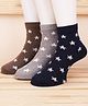 Footprints Pack Of 3 Pair Stars Printed Organic Cotton & Bamboo Socks - Black & Grey