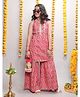 Taffykids Sleeveless Halter Neck Seamless Floral  Patola Printed Ethnic Kurta And Sharara Set - Pink