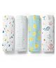 haus & kinder 100% Cotton Muslin Swaddle Elephant Dot Fruit & Ocean Print  Pack Of 4 - Multicolor