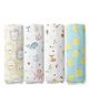 haus & kinder 100% Cotton Muslin Swaddle Fruity Fauna Collection Print Pack Of 4 - Multicolor