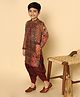 KISAH Full Sleeves Intricate Ethnic Blocks Designed Printed Kurta & Dhoti Set - Maroon & Multi Colour