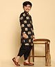 KISAH Full Sleeves Elephant Foil Printed Kurta & Dhoti Set - Black