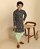 KISAH Cotton Full Sleeves Floral Printed  Kurta Dhoti Set  - Black