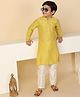 KISAH Cotton Silk Full Sleeves Floral Embroidered Kurta Pyjama Set - Yellow