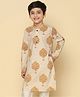 KISAH Full Sleeves Seamless Moroccan Foil Designed & Botanical Motif Printed Kurta - White & Golden
