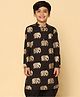 KISAH Full Sleeves   Elephant Motif Foil Printed  Kurta - Black
