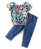 Babyhug 100% Cotton Knit Half Sleeves Floral Print Top & Blue Jeans Set - Multicolour
