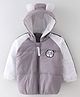 Little Kangaroos Full Sleeves Solid Color Drop Shoulder Hooded Jacket With Bear Applique - White