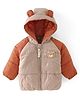 Little Kangaroos Full Sleeves Solid Color Drop Shoulder Hooded Jacket With Bear Applique - Brown