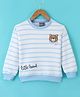 Little Kangaroos Drop Shoulder Full Sleeves Sweatshirt with Bear Patch & Striped - Sky Blue