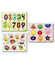YaY Play Fruits and Geometric Shapes and 0 to 9 Number Shape Pegboard Wooden Puzzle Pack of 3 - 28 Pieces