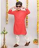 Taffykids Full Sleeves Textured Kurta With Solid Pyjama Set - Red & White