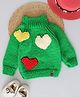 Woonie Full Sleeves Heart Applique Designed Hand Knitted Sweater - Green