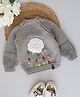 Woonie Full Sleeves Hand Knitted Cloud & Rain Designed  Sweater - Grey
