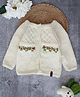 Woonie Full Sleeves Hand Knitted Floral  Embroidered  Sweater - Cream