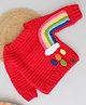 Woonie Handmade Full Sleeves Crochet Rainbow Detailed Sweater - Red