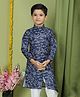 Tabard Cotton Full Sleeves Geometric & Leaf Motif Printed Asymmetric Ethnic Kurta -  Blue