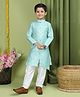 Tabard Full Sleeves Leaf Motif & Geometric Pattern Printed Kurta & Pyjama Set - Blue