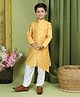 Tabard Full Sleeves Leaf Motif & Geometric Pattern Printed Kurta & Pyjama Set - Yellow