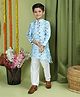 Tabard Full Sleeves Abstract Chevron Designed Kurta & Pyjama Set - Blue