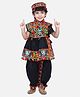 BownBee Navratri Theme Sleeveless Banjara Embroidered & Mirror Work Embellished Kediya Kurta & Dhoti With Coordinating Cap - Black