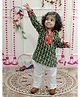 BownBee Full Sleeves Banjara Panel Embroidered & Ikat Style Motif Designed Kurta With Pyjama - Green